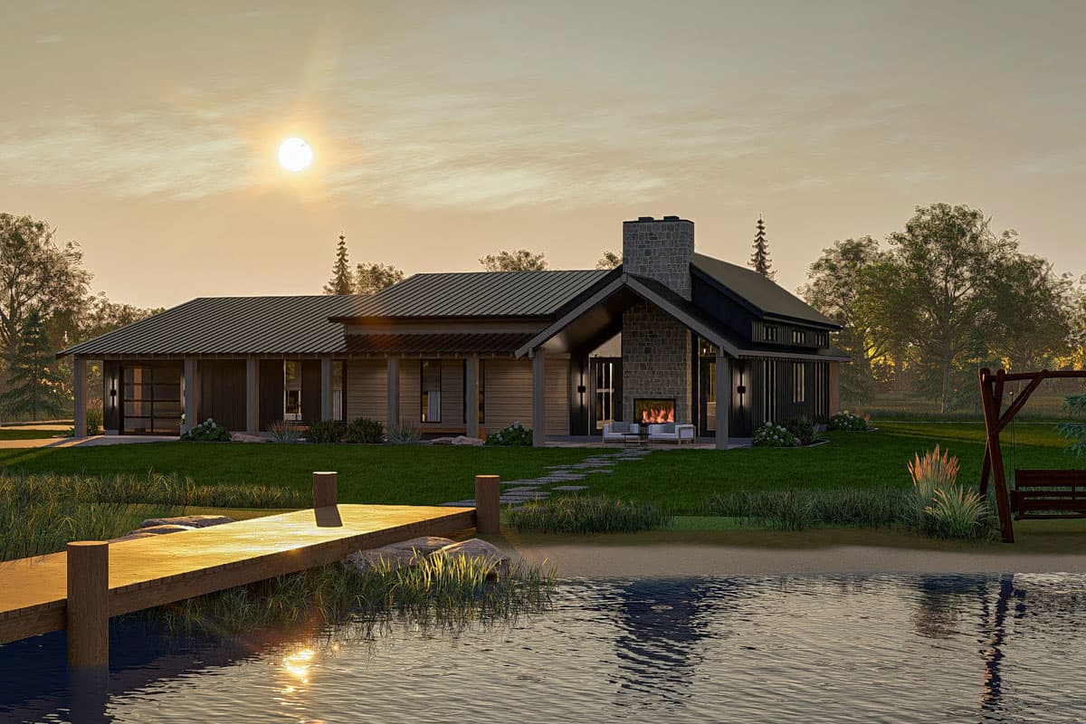 Plan 623444DJ: 2-Bed Barndominium House Plan with Outdoor Fireplace - 2199 Sq Ft - Image #6 - Barndominium, Mid Century Modern, Modern Farmhouse, New American, Ranch