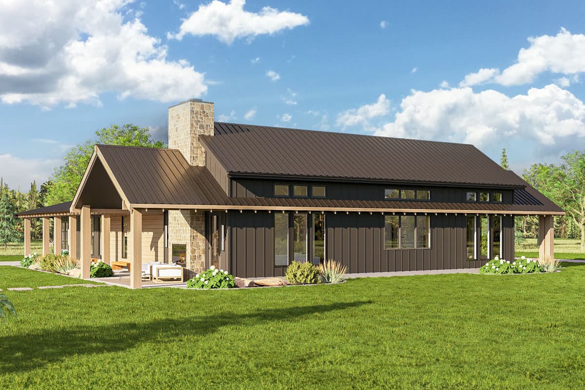 Plan 623444DJ: 2-Bed Barndominium House Plan with Outdoor Fireplace - 2199 Sq Ft - Image #7 - Barndominium, Mid Century Modern, Modern Farmhouse, New American, Ranch