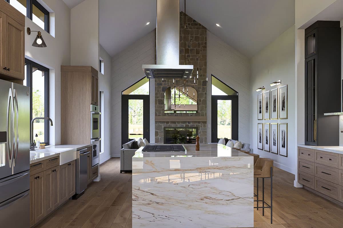 Plan 623444DJ: 2-Bed Barndominium House Plan with Outdoor Fireplace - 2199 Sq Ft - Image #21 - Barndominium, Mid Century Modern, Modern Farmhouse, New American, Ranch