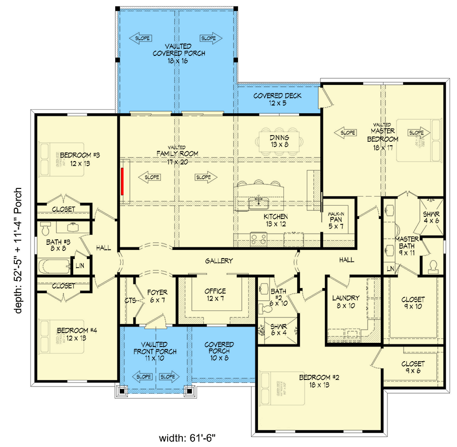 Plan 680457VR: 4-Bed Country House Plan Under 2300 Sq Ft with Home Office - Floor Plan - Main Level - Country