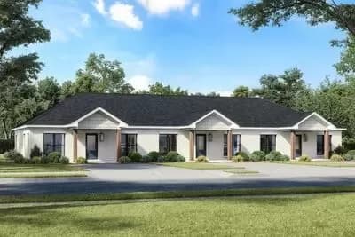 Country Style Triplex House Plan with 2-Bed and 2-Bath Units Under 1000 Sq Ft