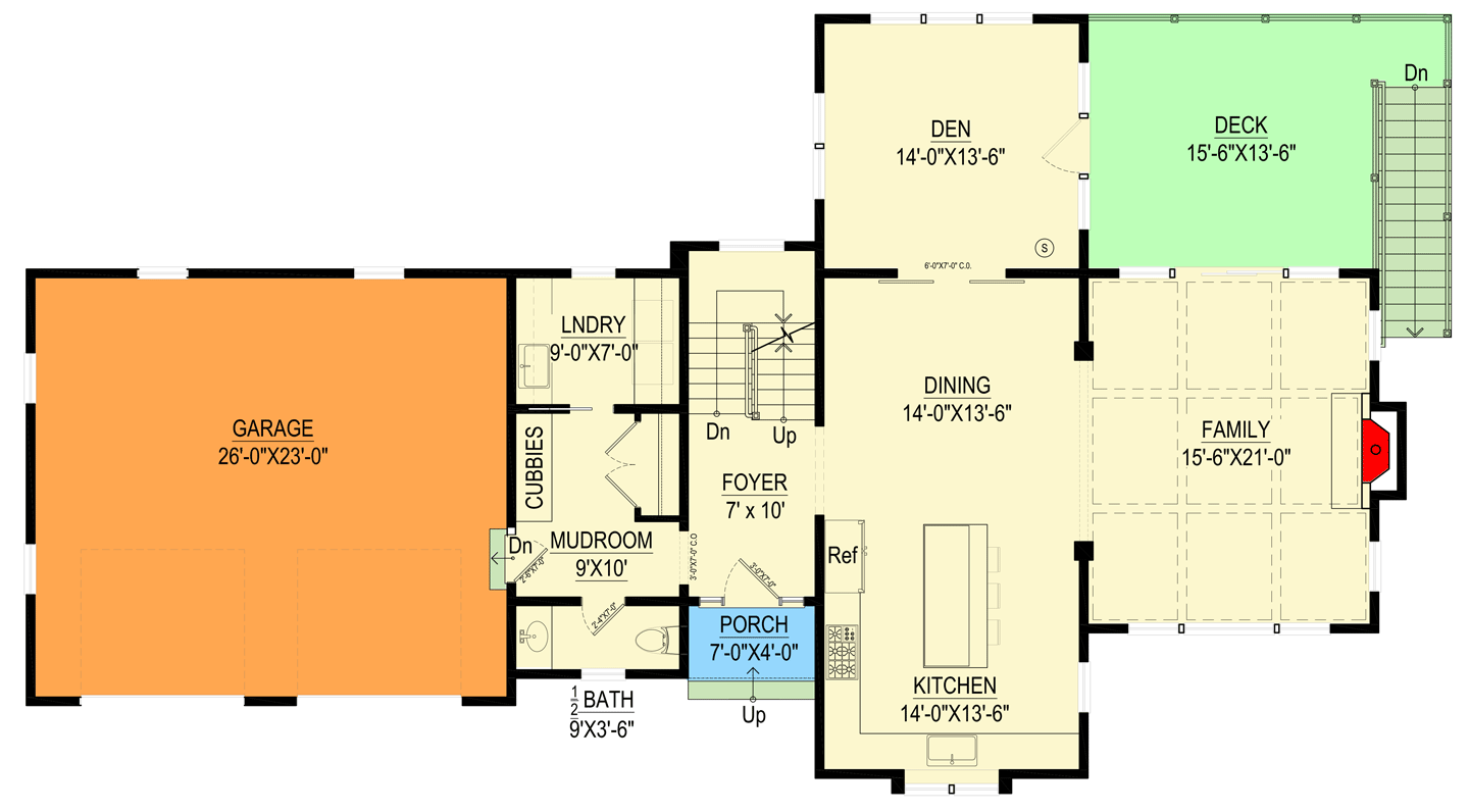 Plan 670007NEA: Charming 3-Bed Shingle-Style House Plan with 2-Car Garage Option - 2869 Sq Ft - Floor Plan - Main Level - 2-Car Garage Version  - Cape Cod, Coastal, Shingle, Traditional
