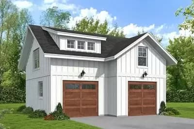 2-Bay New American Detached Garage Plan with Bonus Space Above - 675 Sq Ft