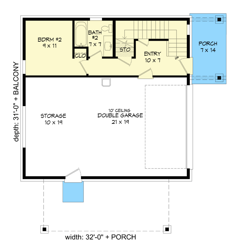 Plan 680462VR: 2-Bed Contemporary Mountain House Plan with Loft - 1359 Sq Ft - Floor Plan - Main Level - Contemporary, Mountain, Vacation