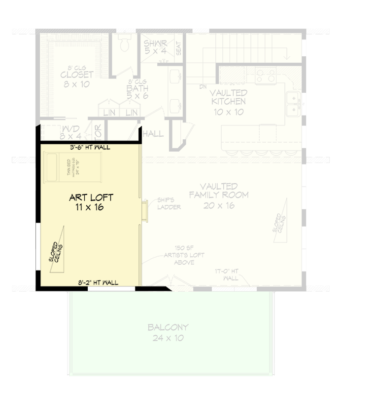 Plan 680462VR: 2-Bed Contemporary Mountain House Plan with Loft - 1359 Sq Ft - Floor Plan - 3rd Floor - Contemporary, Mountain, Vacation