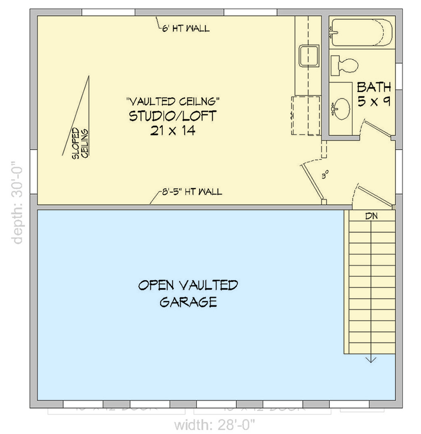 Plan 680466VR: 2-Car Contemporary Detached Garage with Studio Loft - 840 Sq Ft - Floor Plan - 2nd Floor - Contemporary