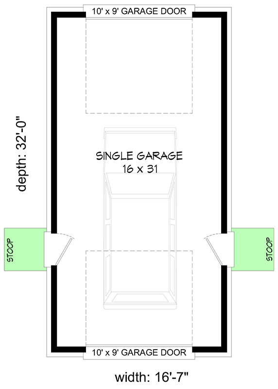 Plan 680468VR: Contemporary Detached Garage with Rooftop Deck - 529 Sq Ft - Floor Plan - Main Level - Contemporary