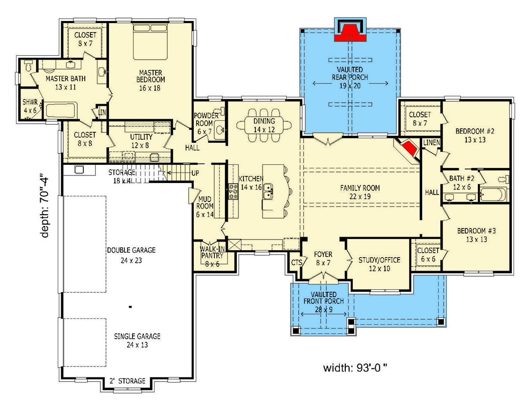 Plan 680478VR: 3-Bedroom Hill Country House Plan with Vaulted Outdoor Living Space - 3445 Sq Ft - Floor Plan - Main Level - Hill Country, Rustic