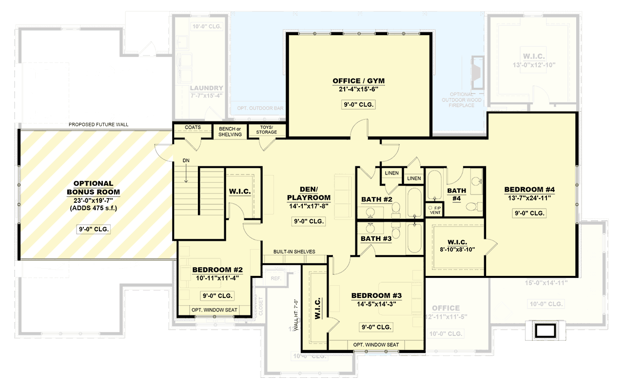 Plan 810033RBT: 4-Bed Contemporary Transitional House Plan with Outdoor Living Space - 4500 Sq Ft - Floor Plan - 2nd Floor - Contemporary, New American, Transitional