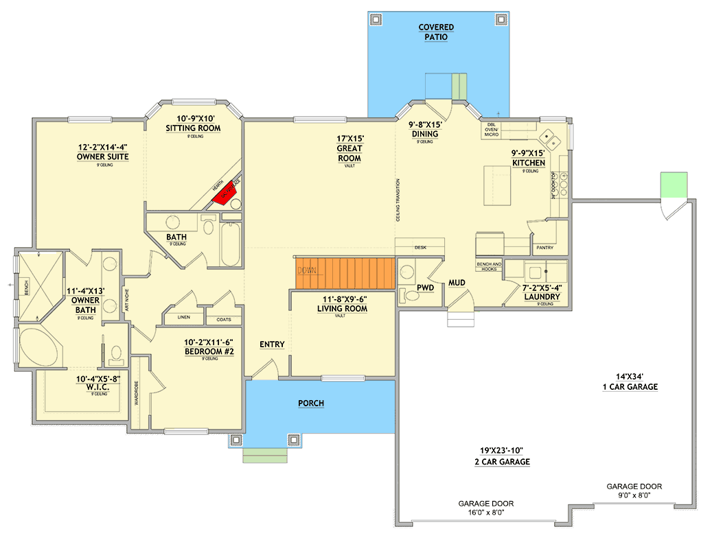 Plan 849042PGE: 2-Bed Traditional Ranch with Optionally Finished Lower Level - 1853 Sq Ft - Floor Plan - Main Level - Ranch, Traditional