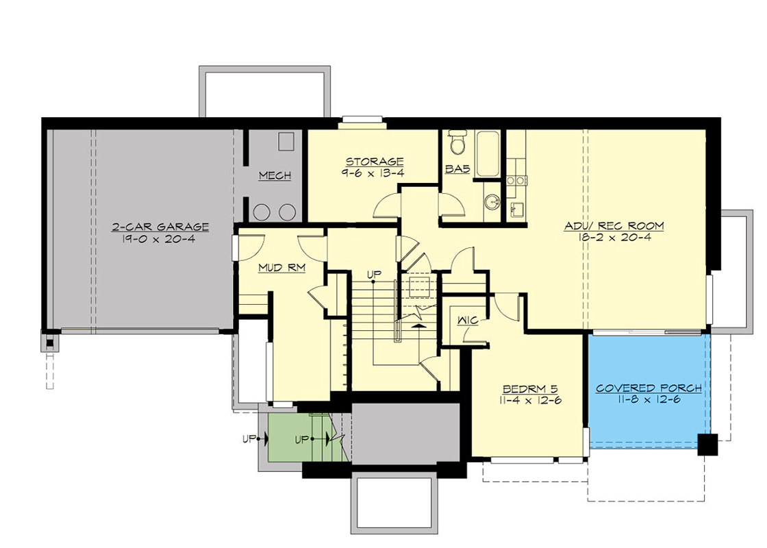 Plan 23979JD: 5-Bed Contemporary House Plan with Second Level Loft - 4674 Sq Ft - Floor Plan - Lower Level - Contemporary, Northwest