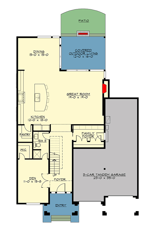 Plan 23983JD: 4-Bed Contemporary Northwest House Plan with Bonus Room - 3028 Sq Ft - Floor Plan - Main Level - Contemporary, Northwest, Prairie