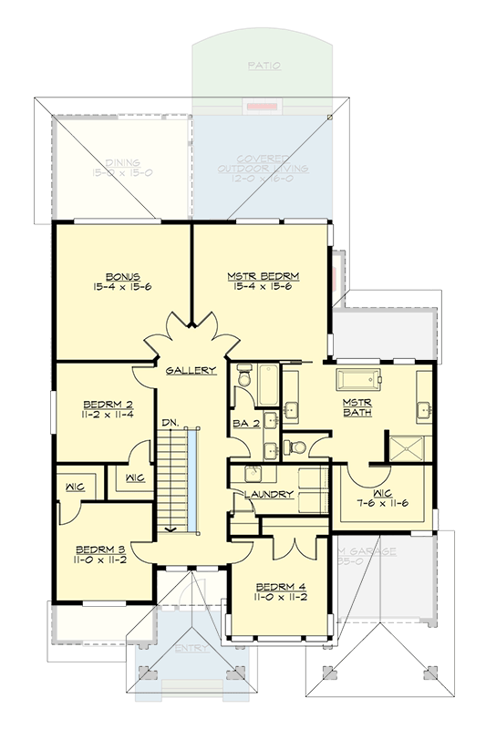 Plan 23983JD: 4-Bed Contemporary Northwest House Plan with Bonus Room - 3028 Sq Ft - Floor Plan - 2nd Floor - Contemporary, Northwest, Prairie