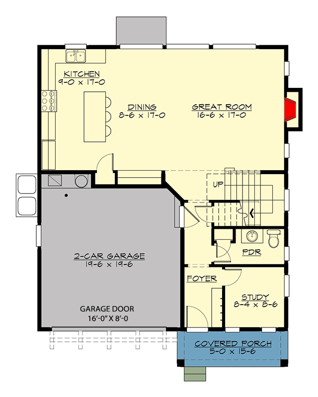 Plan 23984JD: 4-Bed Contemporary House Plan with Study and 2-Car Garage- 2023 Sq Ft - Floor Plan - Main Level - Contemporary, Modern, Northwest