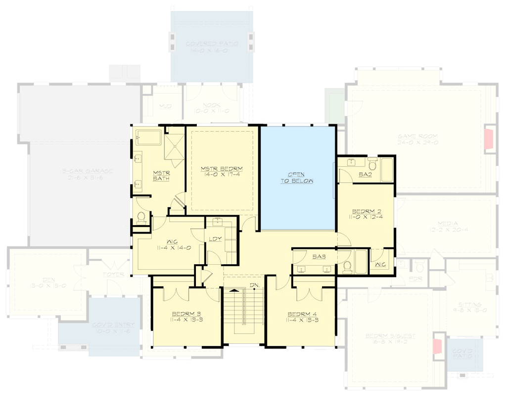 Plan 23985JD: 5-Bed Contemporary Prairie House Plan with Spacious Guest Suite on Main Level - 5600 Sq Ft - Floor Plan - 2nd Floor - Contemporary, Northwest, Prairie