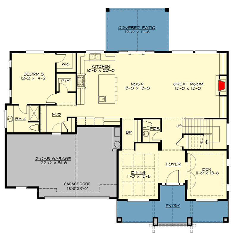 Plan 23987JD: 5-Bed Northwest Shingle House Plan with Bonus Room - 4270 Sq Ft - Floor Plan - Main Level - Northwest, Shingle, Traditional