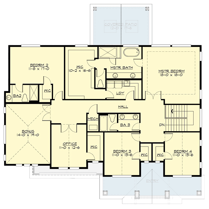 Plan 23987JD: 5-Bed Northwest Shingle House Plan with Bonus Room - 4270 Sq Ft - Floor Plan - 2nd Floor - Northwest, Shingle, Traditional
