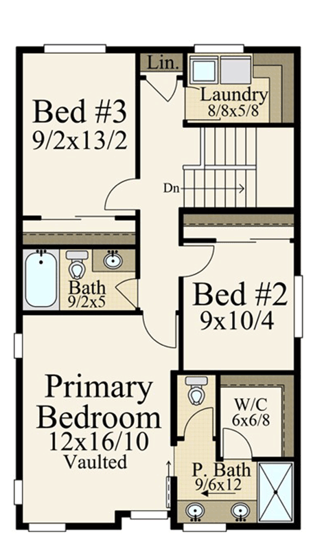 Plan 85457MS: 3-Bed Compact Contemporary House Plan for Narrow Lot - 1475 Sq Ft - Floor Plan - 2nd Floor - Contemporary, Modern