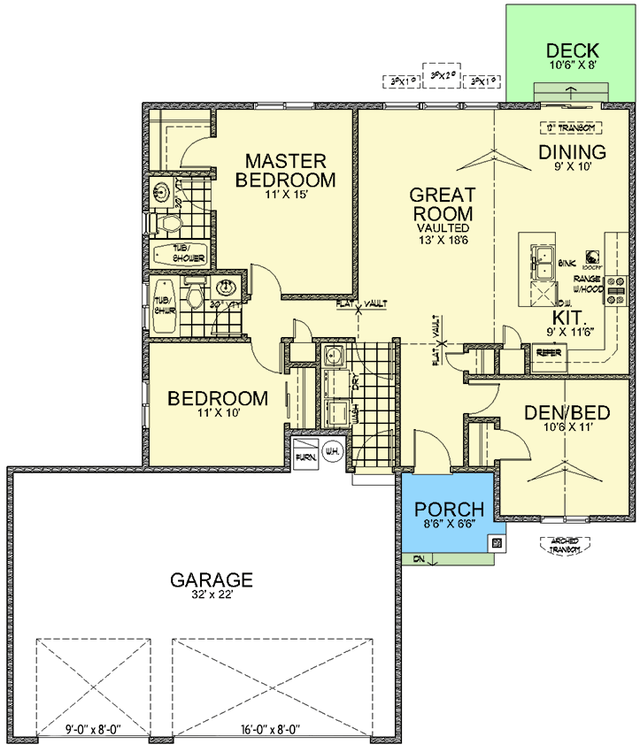Plan 267044SPK: One-Story Traditional House Plan with Flex Room and 3-Car Garage  - 1230 Sq Ft - Floor Plan - Main Level - Cottage, Country, Traditional