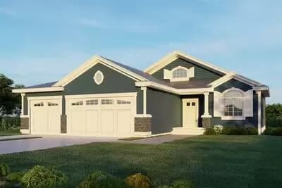 One-Story Traditional House Plan with Flex Room and 3-Car Garage  - 1230 Sq Ft