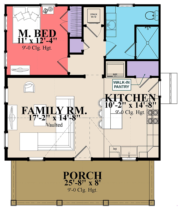 Plan 86412HH: 1-Bed Country Cottage House Plan with Loft Under 1000 Sq Ft - Floor Plan - Main Level - Cottage, Country