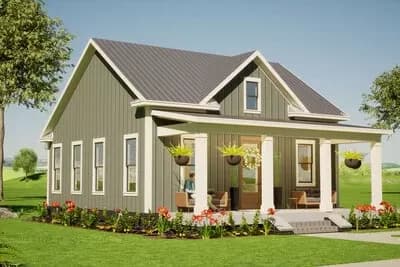 1-Bed Country Cottage House Plan with Loft Under 1000 Sq Ft