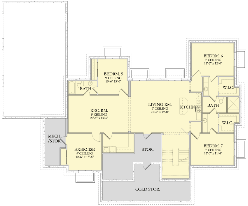 Plan 490115NAH: 7-Bedroom Transitional House Plan with Finished Lower Level - 5894 Sq Ft - Floor Plan - Lower Level - Contemporary, Transitional