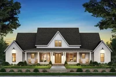 Symmetrical 4-Bed Modern Farmhouse Plan with Home Office and Bonus Room - 3292 Sq Ft