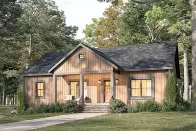 3-Bed One Story Country Home Plan with Drive Under Side-Entry Garage - 1402 Sq Ft