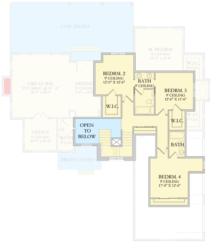 Plan 490116NAH: Two-Story Transitional House Plan with 4-Bedrooms and a Home Office - 2858 Sq Ft - Floor Plan - 2nd Floor - Contemporary, European, Transitional