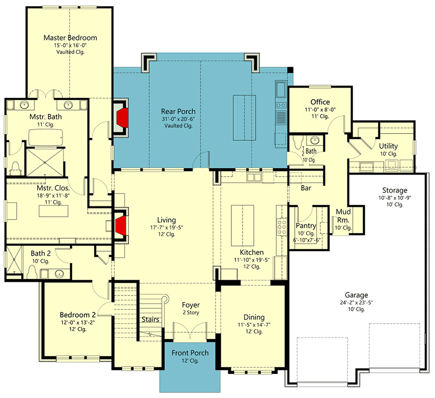 Plan 860080MCD: 4-Bed Transitional House Plan with Outdoor Kitchen and Fireplace - 3410 Sq Ft - Floor Plan - Main Level - Contemporary, New American, Transitional, Tudor