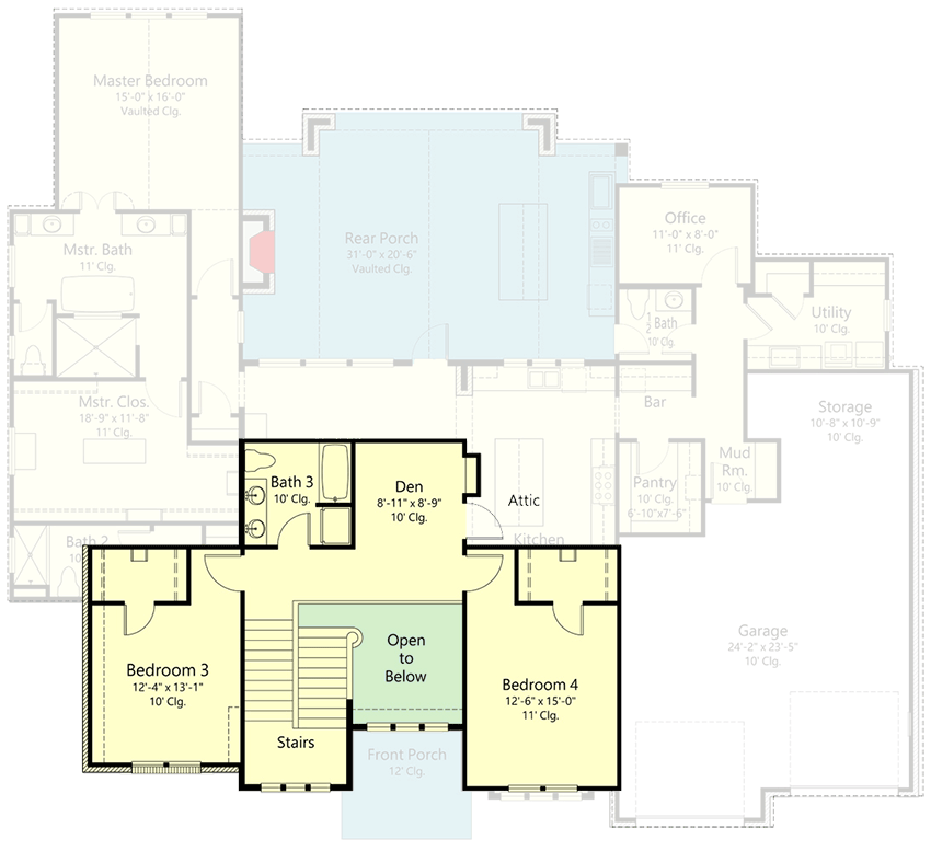 Plan 860080MCD: 4-Bed Transitional House Plan with Outdoor Kitchen and Fireplace - 3410 Sq Ft - Floor Plan - 2nd Floor - Contemporary, New American, Transitional, Tudor