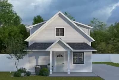 Two-Story Country House Plan with 3 Bedrooms - 1229 Sq Ft
