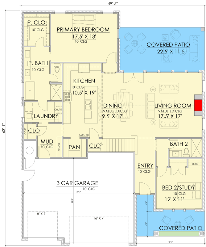 Plan 421570CHD: Two-Story New American House Plan with Flex Room - 2531 Sq Ft - Floor Plan - Main Level - Country, Craftsman, Modern Farmhouse, New American