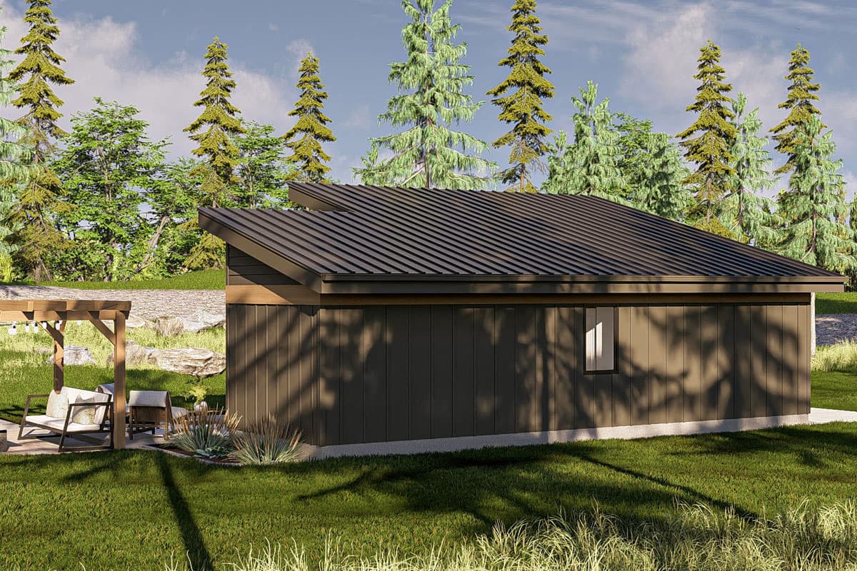 Plan 623449DJ: 1-Bed Modern ADU House Plan with Patio - 583 Sq Ft - Image #6 - Contemporary, Modern, Vacation