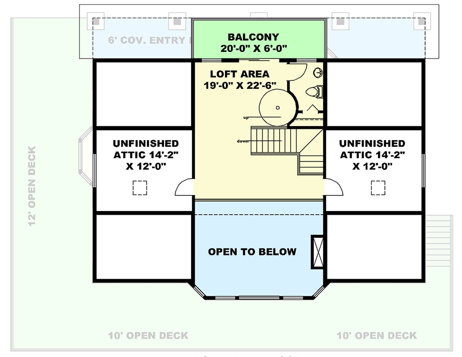 Plan 350086GH: 1-Bed Craftsman House Plan with 3rd Floor Viewing Tower and Widow Walk - 2280 Sq Ft - Floor Plan - 2nd Floor - Coastal, Cottage, Craftsman, Mountain, Vacation