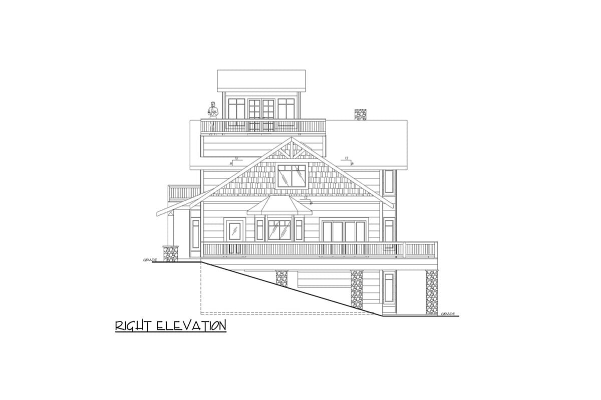 Plan 350086GH: 1-Bed Craftsman House Plan with 3rd Floor Viewing Tower and Widow Walk - 2280 Sq Ft - Image #5 - Coastal, Cottage, Craftsman, Mountain, Vacation