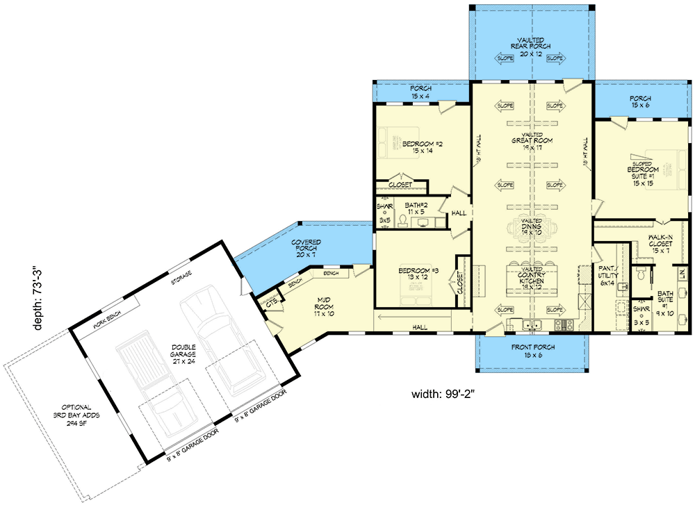 Plan 680484VR: 3-Bed Barndominum Farmhouse Plan with Angled 2-Car Garage - 2073 Sq Ft - Floor Plan - Main Level - Barndominium, Country, Farmhouse, Modern Farmhouse, Rustic