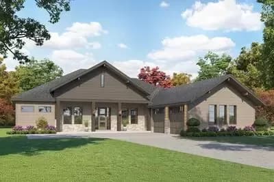 Mid-Century Modern Craftsman House Plan with 3-Bedroom Suites and Home Office Under 3200 Sq Ft
