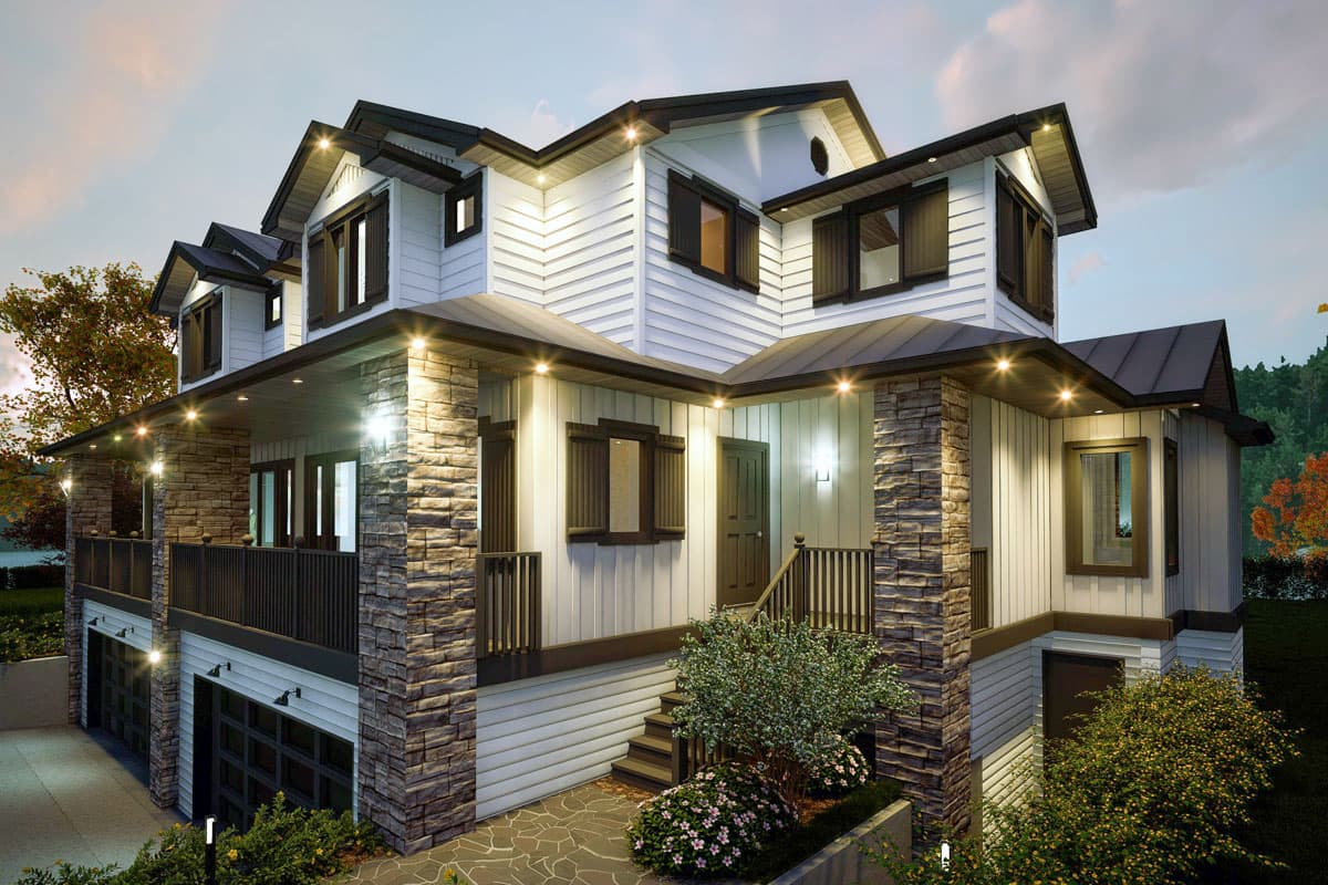 Plan 147021RML: New American Duplex House Plan with Matching 3-Beds 2.5 Bath 2600 Sq Ft Units and Drive Under Garage - Image #5 - New American, Northwest, Prairie
