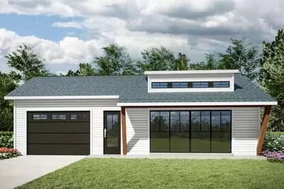 Contemporary ADU Studio House Plan with 1-Car Garage - 400 Sq Ft