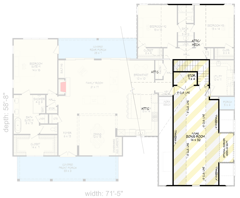 Plan 680485VR: 3-Bed Modern Farmhouse Plan under 2400 Sq Ft with Second Level and Bonus Room Options - Floor Plan - Bonus Room Option (+$300) - Country, Farmhouse, Modern Farmhouse