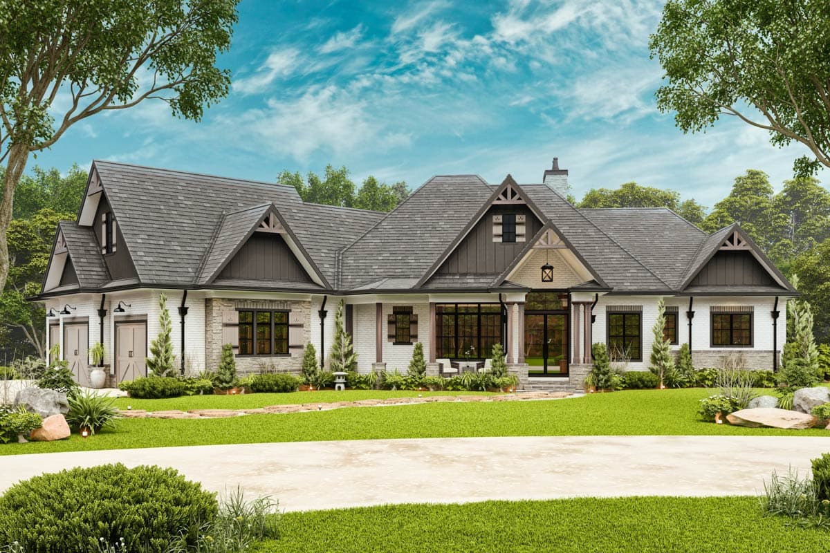 Plan 25837GE: Single-Story New American Craftsman with Angled Garage - 6387 Sq Ft - Image #5 - Craftsman, Mountain, New American, Ranch