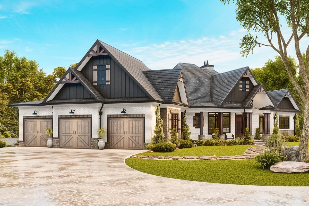 Plan 25837GE: Single-Story New American Craftsman with Angled Garage - 6387 Sq Ft - Image #6 - Craftsman, Mountain, New American, Ranch