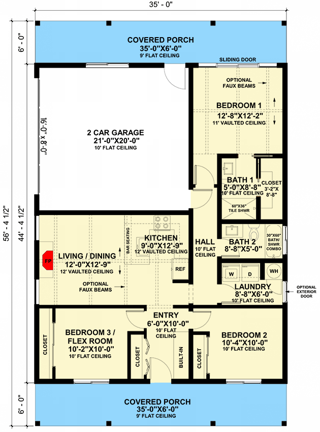 Plan 421000HFC: Modern Farmhouse House Plan with Vaulted Ceilings and Flex Room - Floor Plan - Main Level - Cottage, Farmhouse, Modern Farmhouse