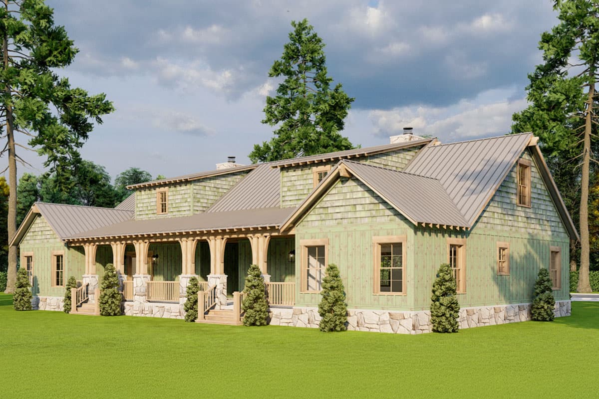 Plan 70902MK: Two-Story Rustic Duplex House Plan with Wrap-Around Porch - 1810 Sq Ft Per Unit - Image #6 - Country, Mountain, Rustic