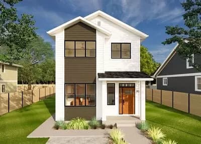 Two-Story Contemporary Duplex House Plan Perfect for Narrow Lot - 1106 Sq Ft Per Unit