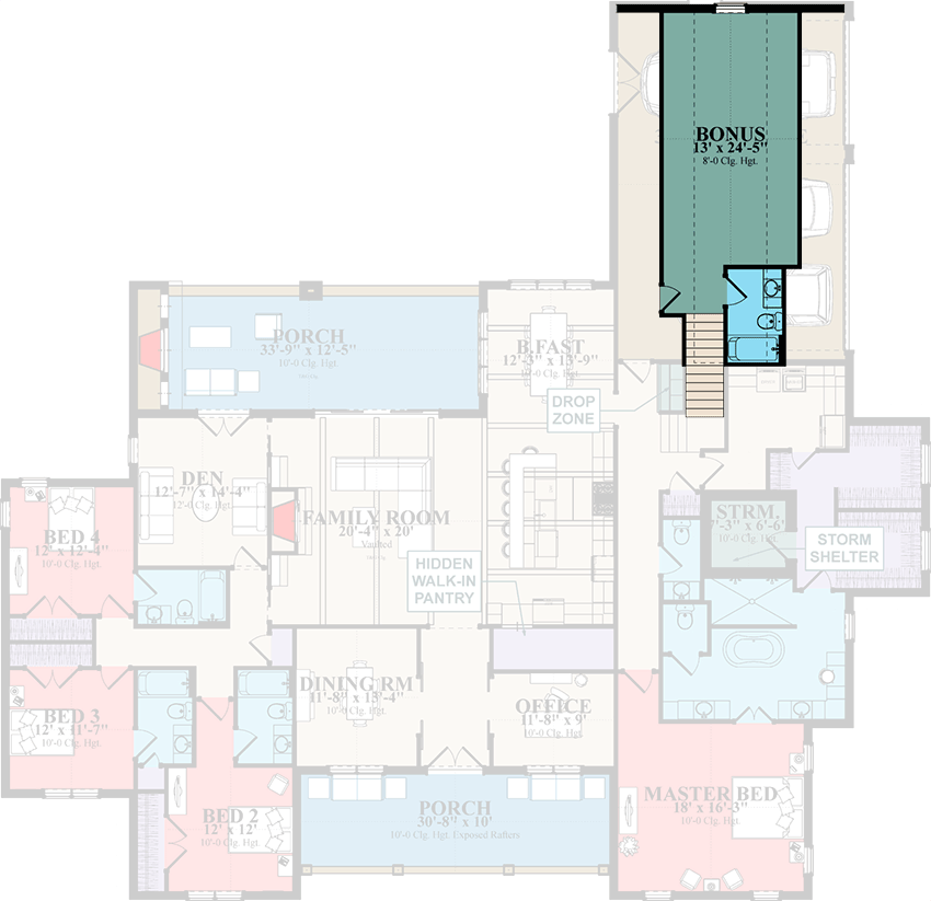Plan 86414HH: 4-Bed Modern Farmhouse Plan with Optional Bonus Room - 3654 sq Ft - Floor Plan - Bonus Level - Country, Modern Farmhouse, New American