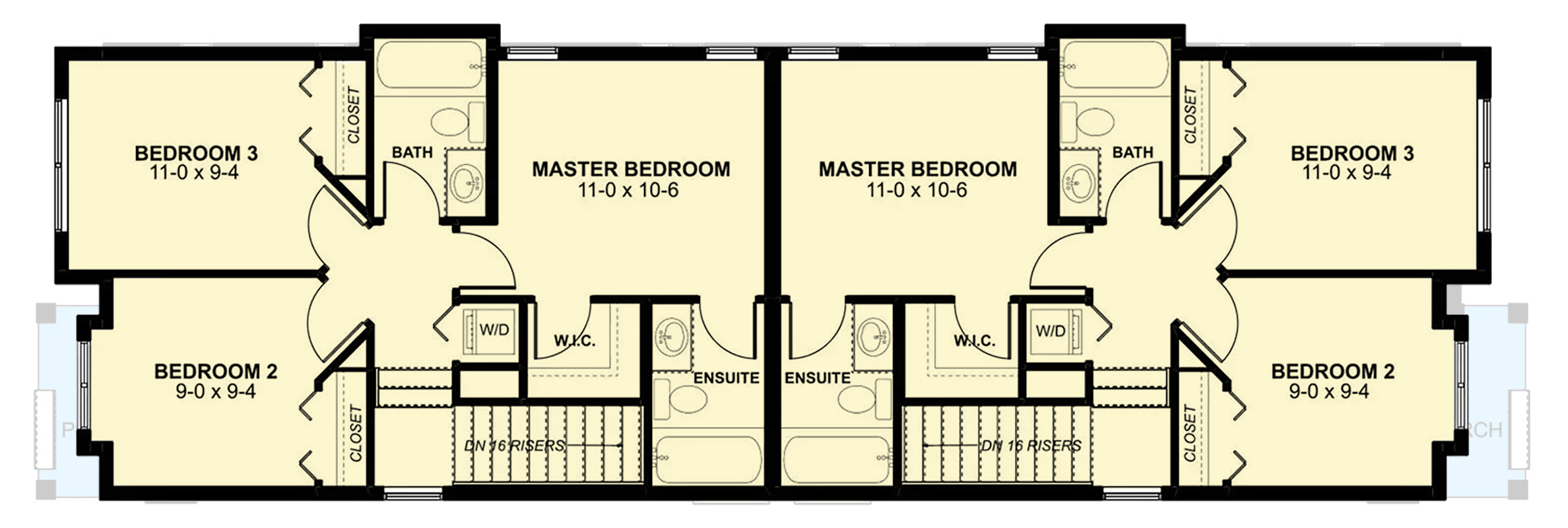 Plan 67835MG: Contemporary Duplex House Plan with Matching 3-Bed Units - 1221 Sq Ft Per Unit - Floor Plan - 2nd Floor - Contemporary, Modern