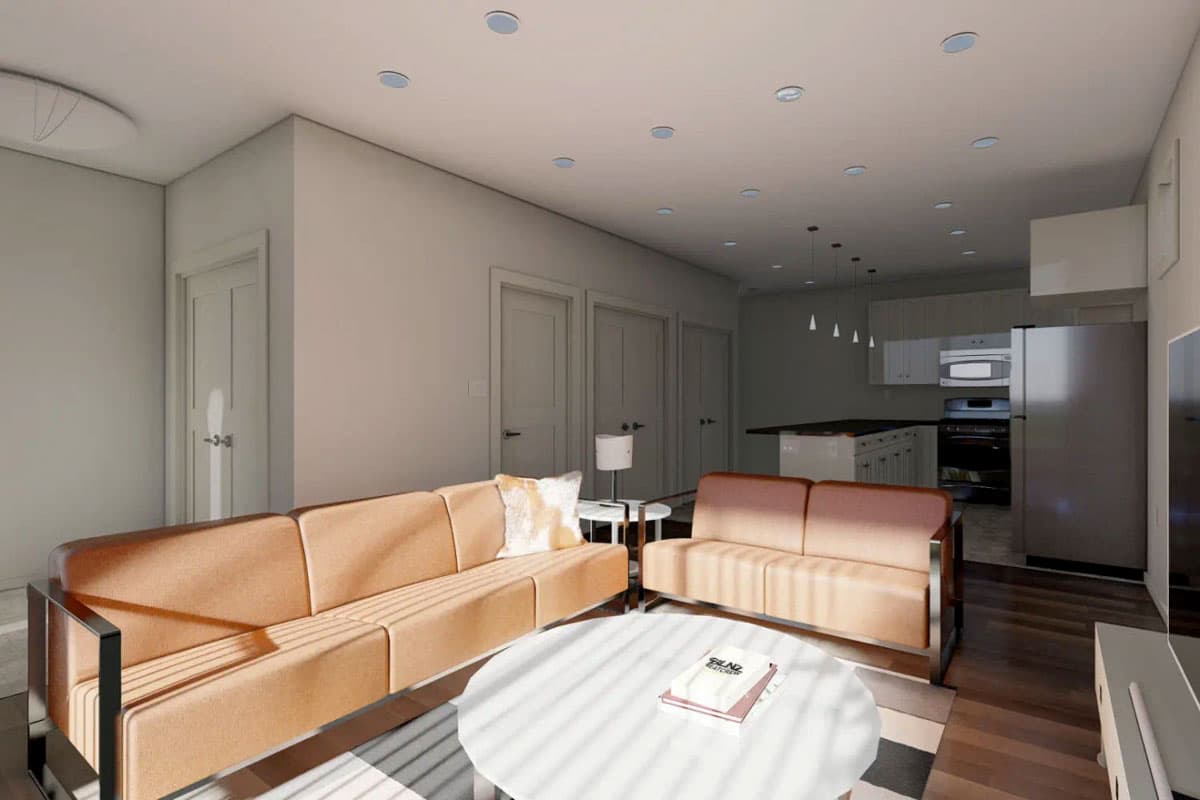 Plan 67835MG: Contemporary Duplex House Plan with Matching 3-Bed Units - 1221 Sq Ft Per Unit - Image #9 - Contemporary, Modern